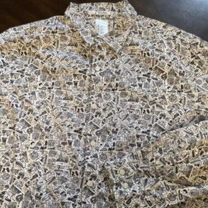 Disney Parks Black White Attractions Long Sleeve Button Up Shirt Mens LARGE